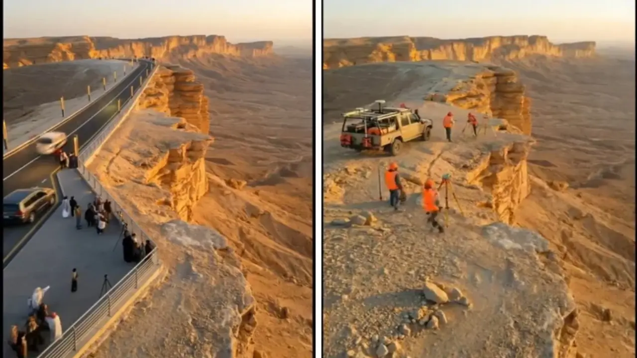 تقنيات الذكاء الاصطناعي.. مشهد سينمائي يبرز جمال حافة العالم في جبال الرياض